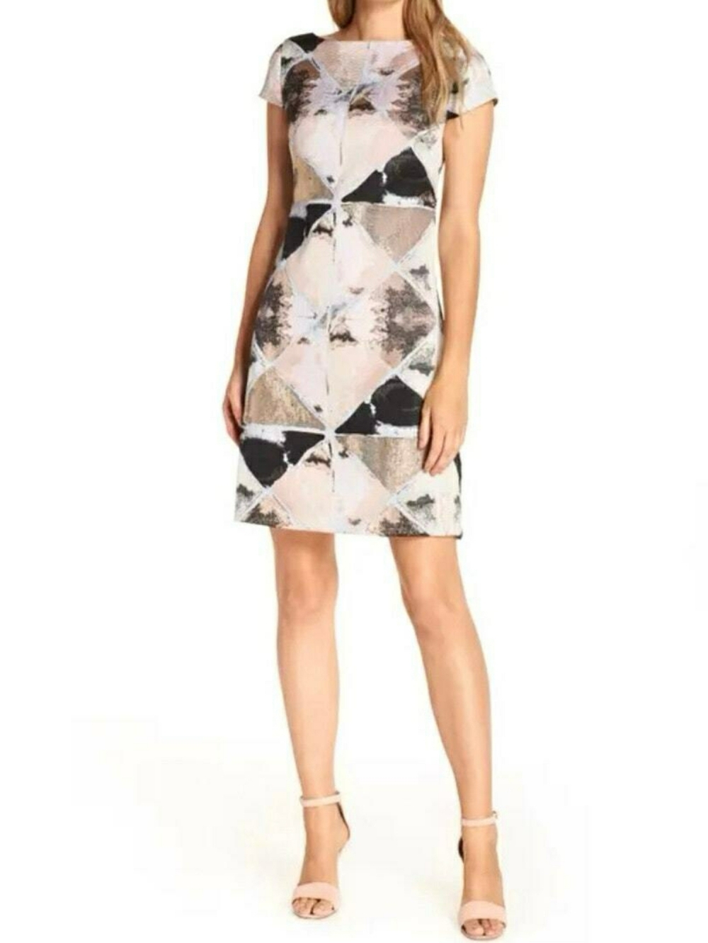 Vince Camuto Women Size 4 Jacquard Sheath Dress in Pink Gold Style VC8M8732Zip